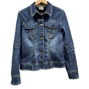 JORDACHE Women's L Blue Jean Denim Jacket Button Stitching Wash Detail Vintage